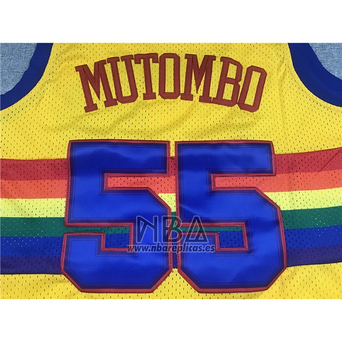 Camiseta Denver Nuggets Dikembe Mutombo NO 55 Mitchell & Ness 1991-92 Amarillo